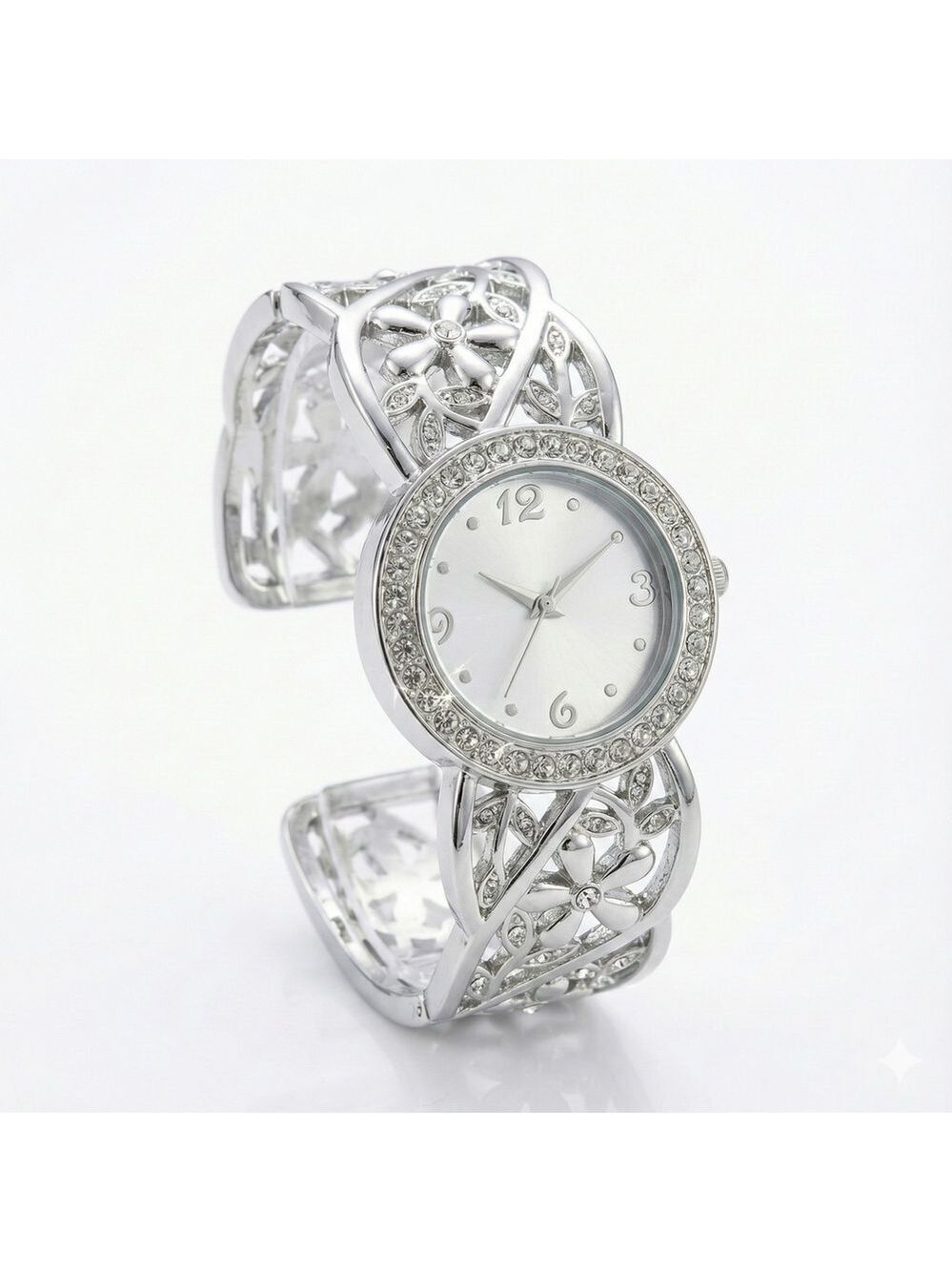 Women's Silver Plated Watch Crystal Accents